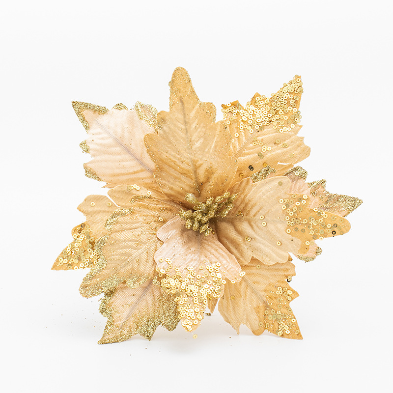 25cm flor de Navidad dorado rojo multicolor flor artificial hotel centro comercial de bodas Navidad ratán decoración flor falsa