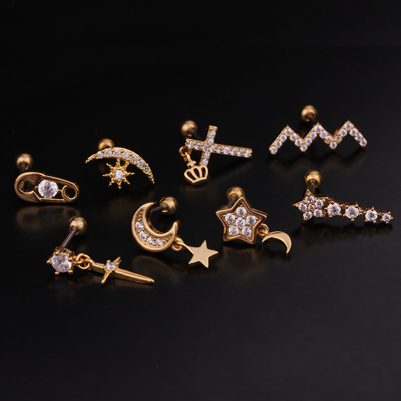 1g Weight Earrings Classification Housewarming, Anniversary, Business, Wedding, Travel, Birthday, Festival Occasion Metal Material Star Pattern Women'S Gender Inlaid Zircon Design Korean Creative  Studs Stainless Steel  Earrings 1
