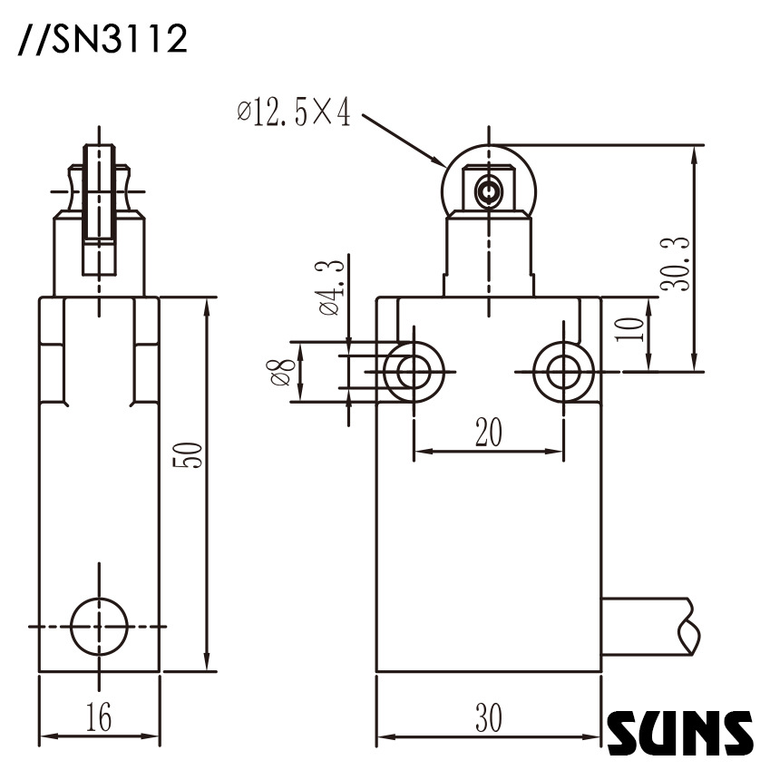 SUNS美国三实行程开关SN3112安全限位开关尺寸图