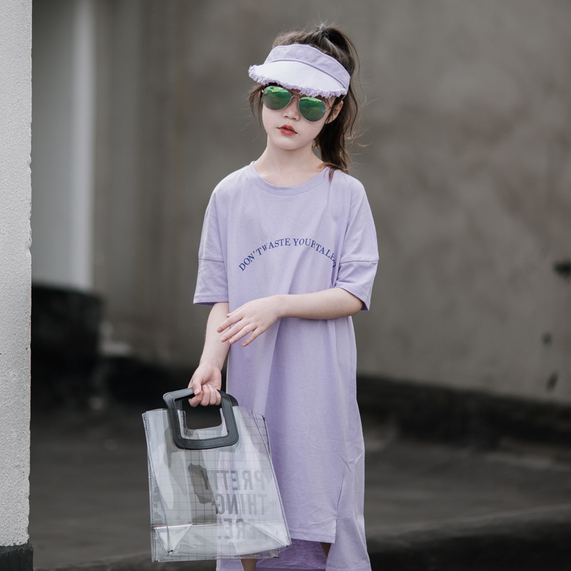 Estilo coreano ropa para niños vestido de niñas primavera y verano nuevo vestido de princesa occidental estilo coreano largo vestido de camiseta suelta