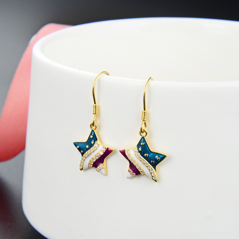 Pendientes de diamantes de aceite de gota de oro 18K s925 gancho de oreja de plata elegante estilo Chanel moda ZIRCON pendientes de estrella de cinco puntas para mujeres