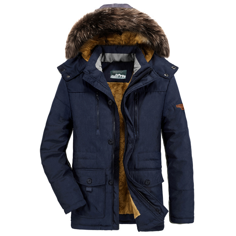 Men's Clothing men's cotton padded winter velvet thickened mid length cotton padded jacket men's coat plus size cotton clothing_viptrois.com