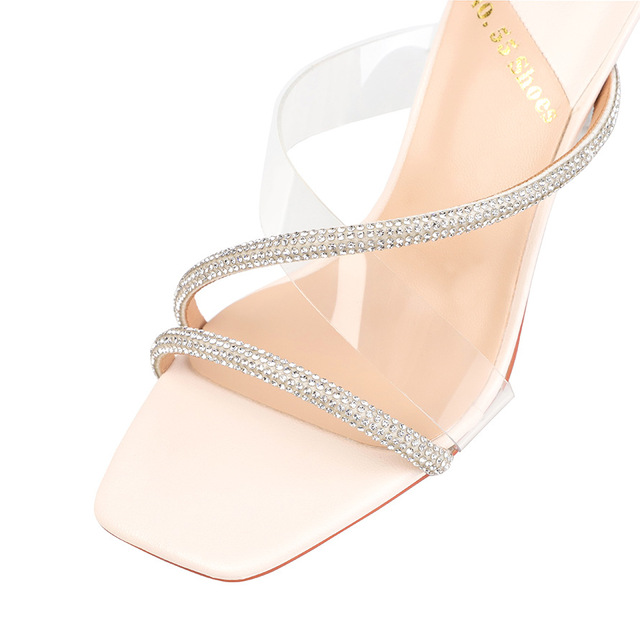 fashion open toe high heels rhinestones transparent stiletto sandals cross band sexy and versatile wome