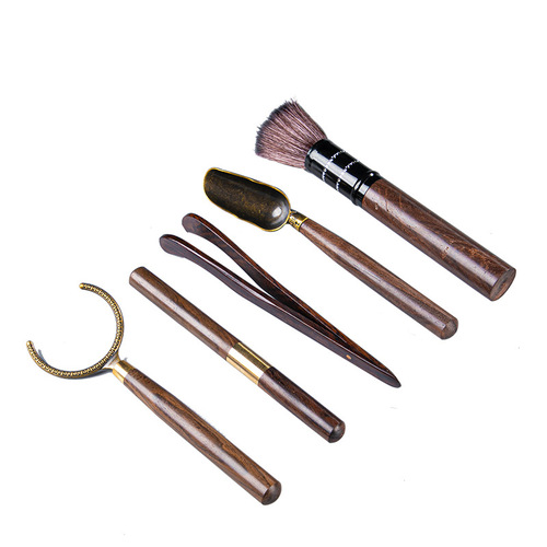 [Super low price] Tea ceremony six gentlemen spare parts ebony five-piece set, tea spoon, cup and fork, tea needle, pot and pen wholesale