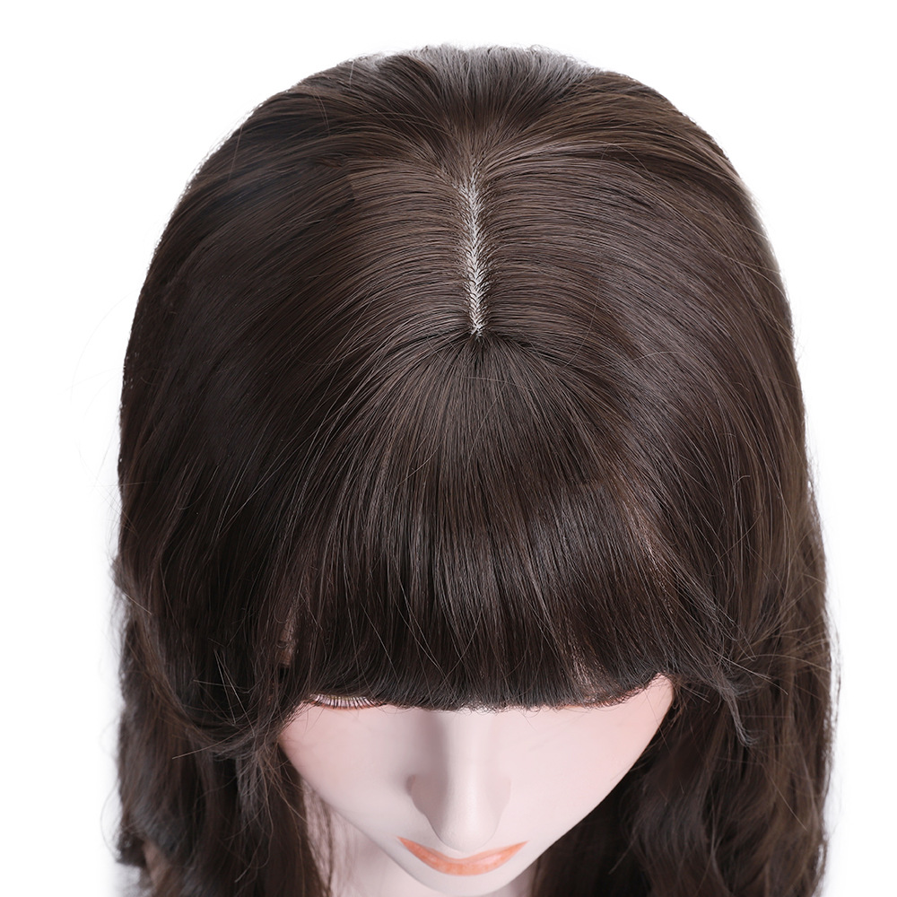 Perruque synthétique Set Femme Air frange Micro Wave Full Top Mesh Rouge Cheveux longs bouclés_voghion.com