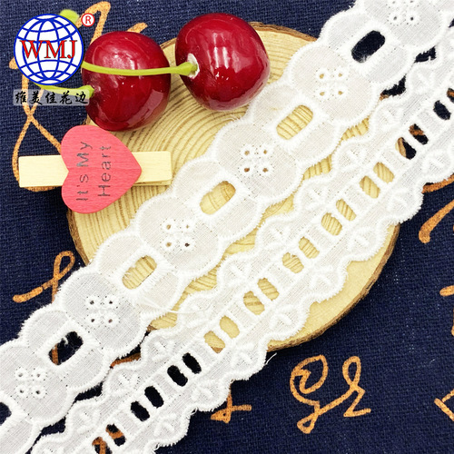 Weimeijia high quality ribbon lace 2CM white water soluble lace hollow pure cotton thread cotton embroidery lace
