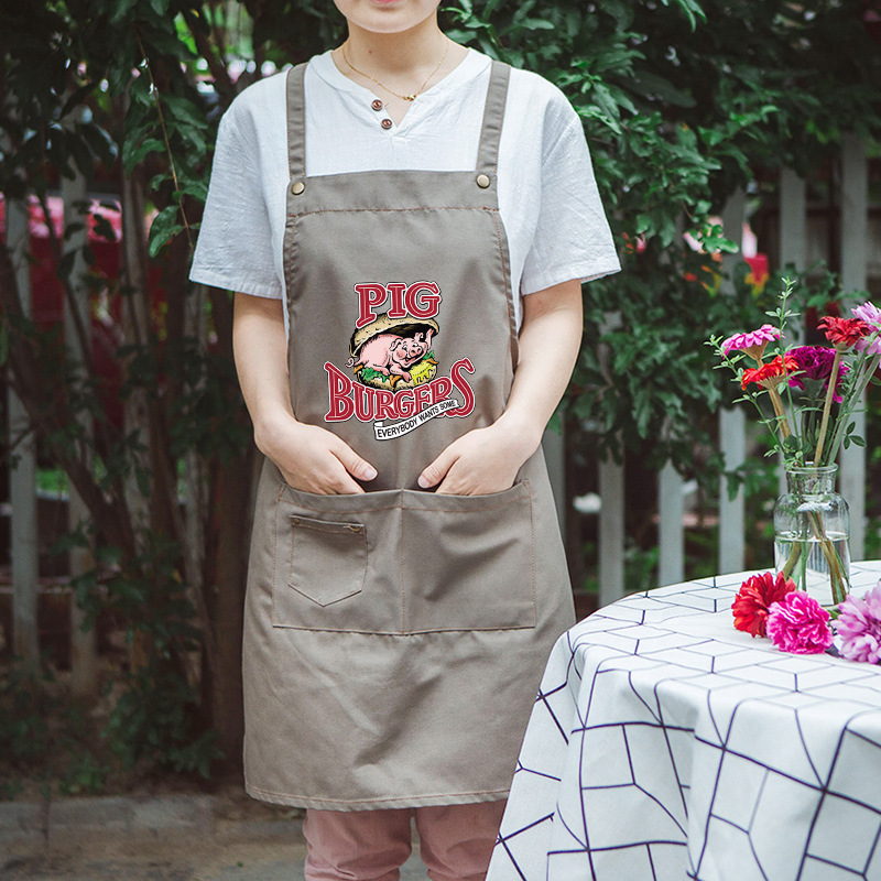 Estilo coreano de la manera té leche comida rápida hamburguesa postre tienda hornear delantal sin mangas imprimible logo trajes