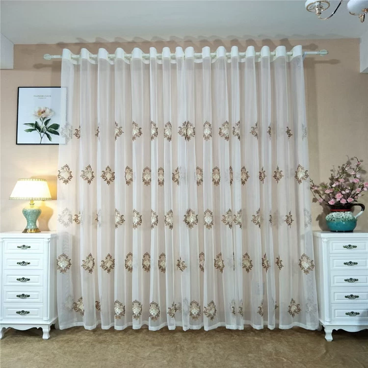 Origin wholesale European-style embroidered sheer curtain for living room and bedroom, transparent embroidered sheer fabric finished product inquiry