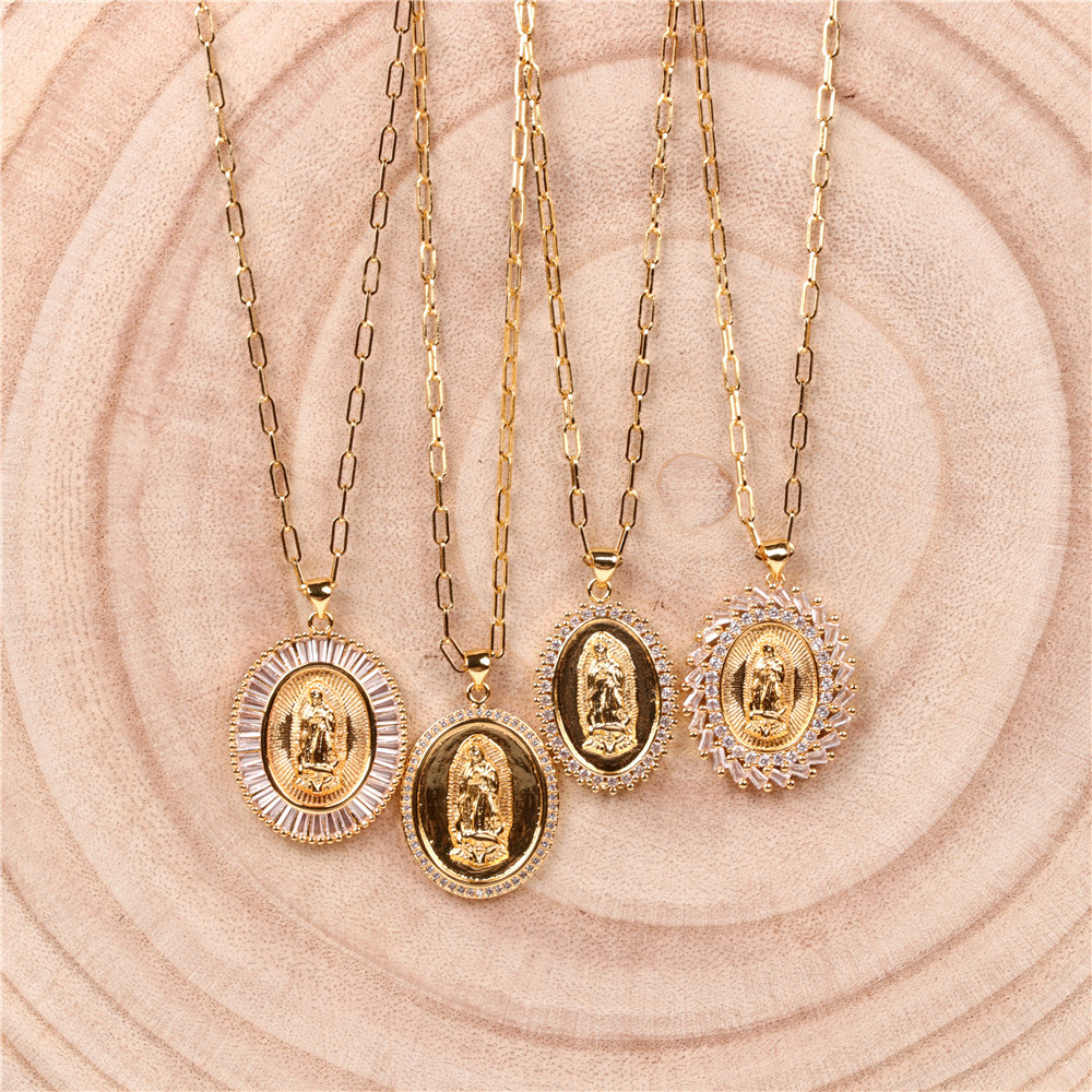 Hot-selling Micro-inlaid Zircon Thick Cable Chain Punk Hip-hop Virgin Mary Necklace display picture 11