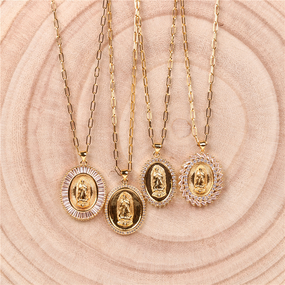 hot-selling micro-inlaid zircon thick cable chain punk hip-hop Virgin Mary necklace