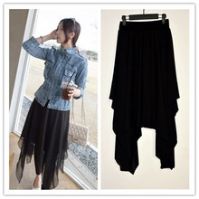 裙裤假两件套 不规则雪纺半身裙子+莫代尔打底裤