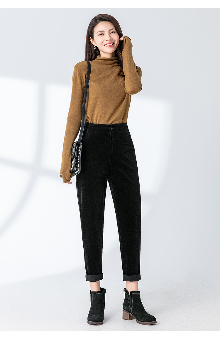 Quần culottes nữ ống rộng nhung kẻ dáng harem — Màu đen chi tiết 9