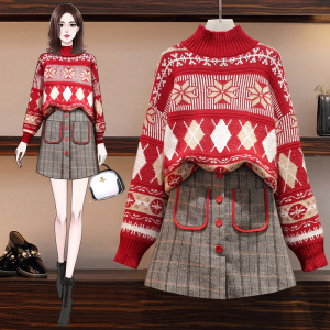 Autumn 2020 knitted sweater skirt two piece set