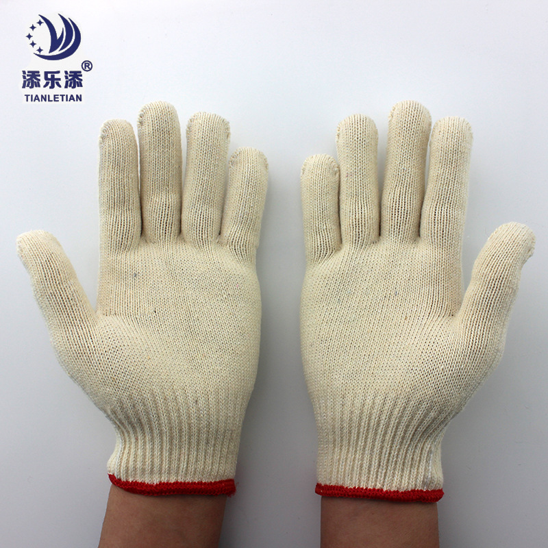 直销黄棉加丝白手套 工地耐磨防滑工作手套线手套劳保手套