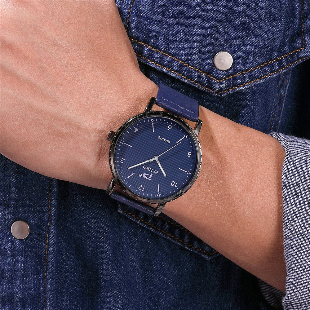 Large Dial Mens Watch Black Case Belt Business Watch Fashionable Mens