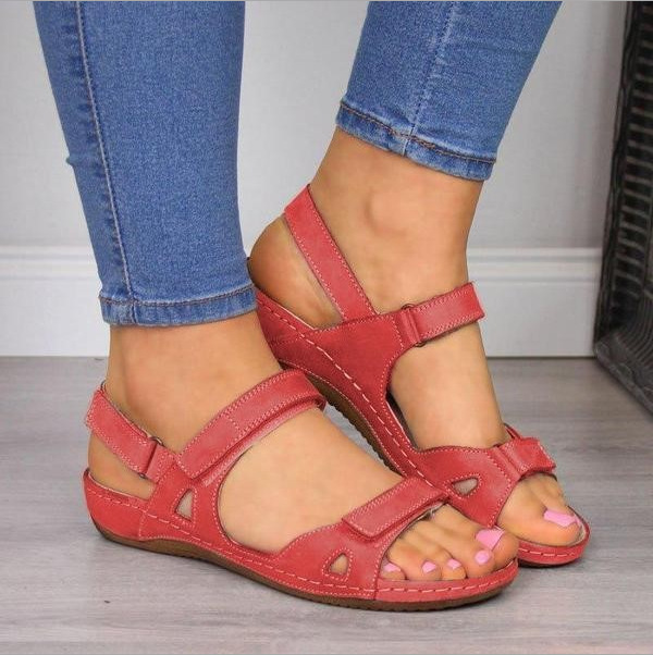 women's breathable casual sandals with velcro flat wedge heel open…