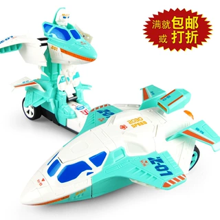 新款自动变形飞机玩具 音乐灯光电动万向轮行走飞机模型 地摊热卖