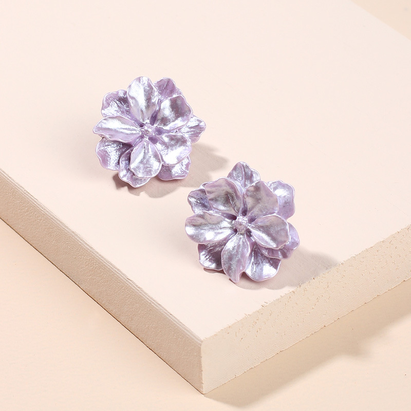 7g Weight Earrings, Ear Studs Classification Wedding, Travel Occasion Flower Pattern Women'S Gender Simple Style Style Purple Color Purple Resin Three-dimensional Flower Earrings Trendy Fashion Forest 925 Silver Needle Earrings Wholesale Nihaojewelry 3