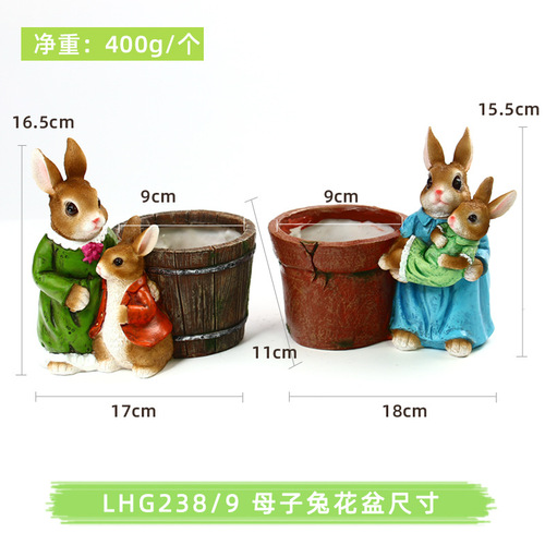 Bingxing Factory Direct Sales European Cartoon Rabbit Resin Succulent Potted Creative Flower Pots Flower Vats Decorative Ornaments