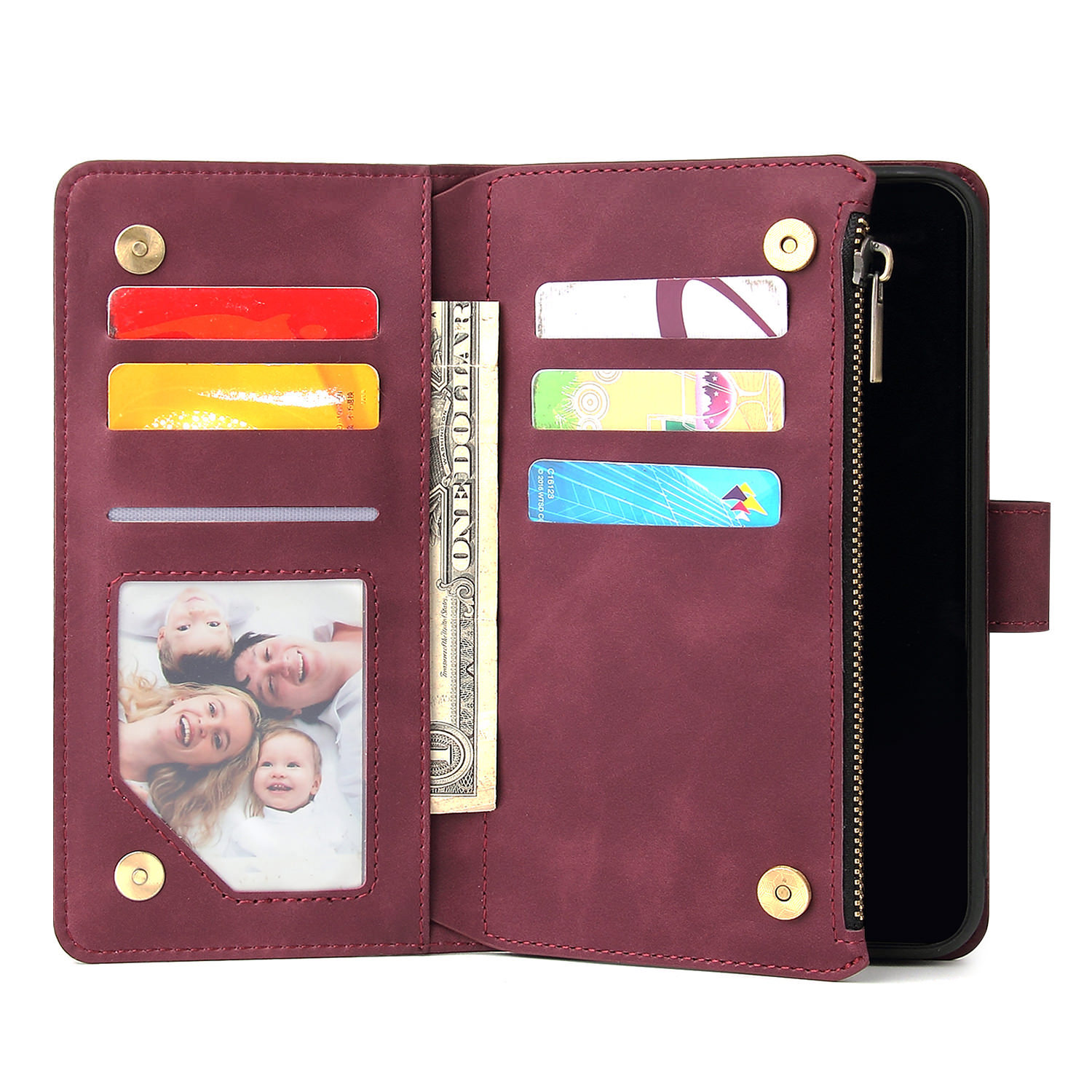 Suitable For IPhone 12 Zipper Phone 17 Pro Max Stand Multi-Card Wallet Leather Case XS_voghion.com