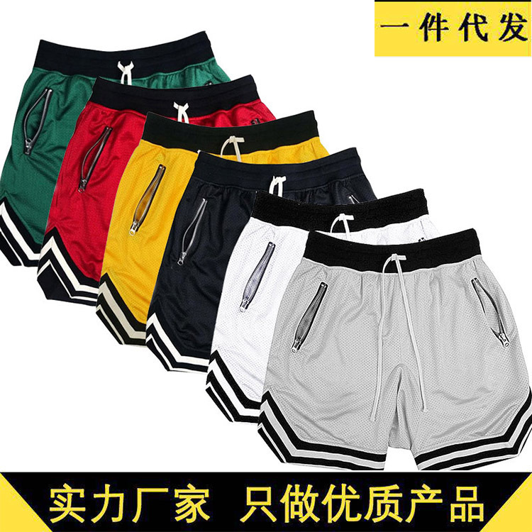 Men's Summer Quick-Drying Muscle Fitness Sports Shorts Mesh Solid Color Hip-Hop Breathable Casual Basketball Pants Loose