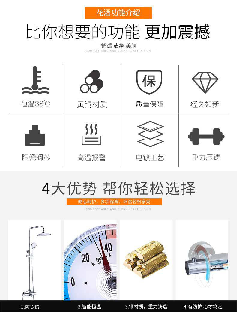 Bathroom multi-functional showerhead set, multi-functional four-speed showerhead, wall-mounted three-in-one constant-temperature shower showerhead details Picture