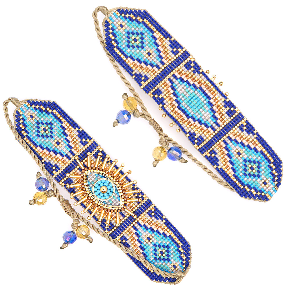 12g Weight No Inlaid Inlay Material Bracelets Classification Anniversary, Business, Travel Occasion Eye Pattern Unisex Gender Knitting Design Fashion Style European And American New Miyuki Rice Beads Hand-woven Turkish Devil Eyes Personality Stacking Wide Bracelet 16