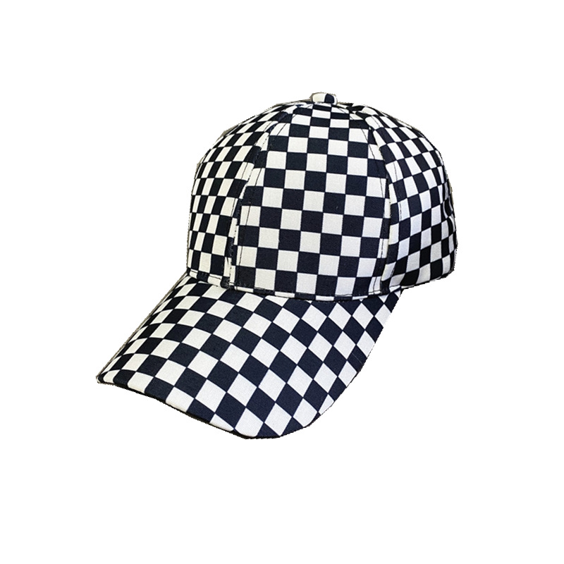 Berretto da baseball con scacchiera plaid per bambini, coppia di studenti coreani, cappello con lingua d'anatra hip-hop_voghion.com