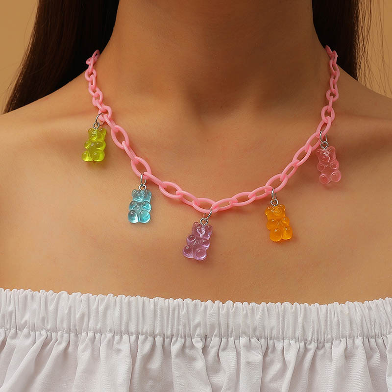 Exaggerated Cute Bear Transparent Resin Pendant Long Necklace display picture 2