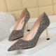 627-2 European and American high-heeled shoes wedding shoes wine cup heel high-heeled shallow pointed head sexy thin night club Sequin single shoes