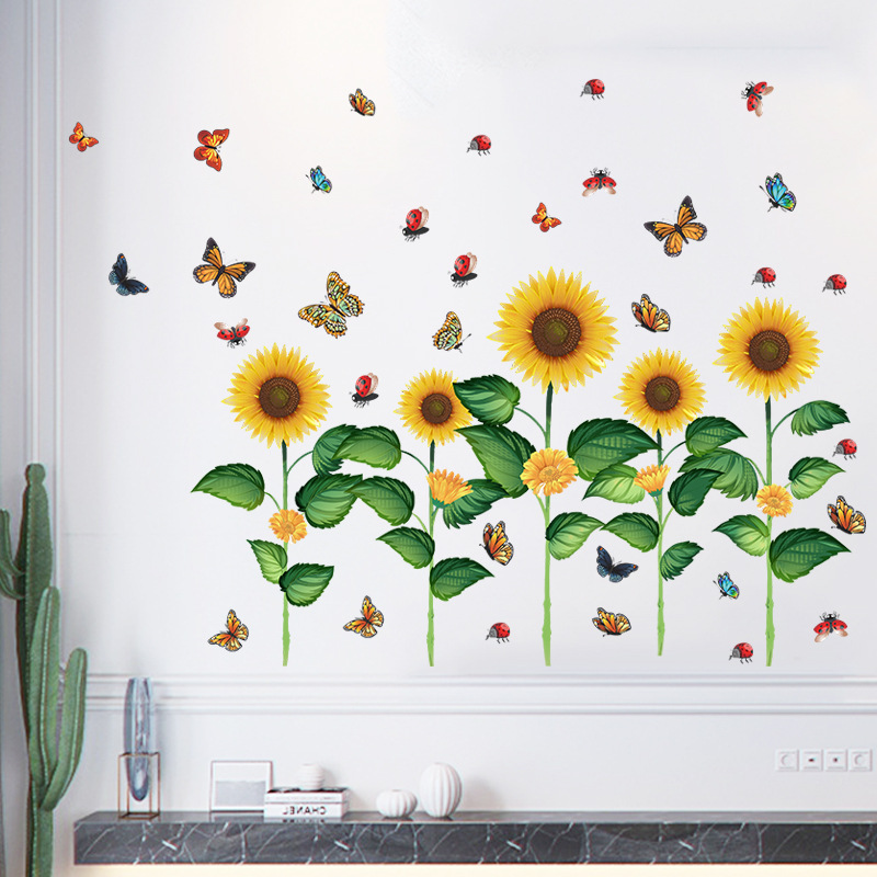 neue Wand Schmetterling Sonnenblume Sockel Wohnzimmer Schlafzimmer Kindergarten Layout Wandaufkleberpicture5