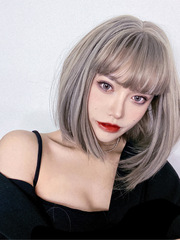 Internet celebrity wig short hair to the collar gray milo lisa style wig set for broadcasters 