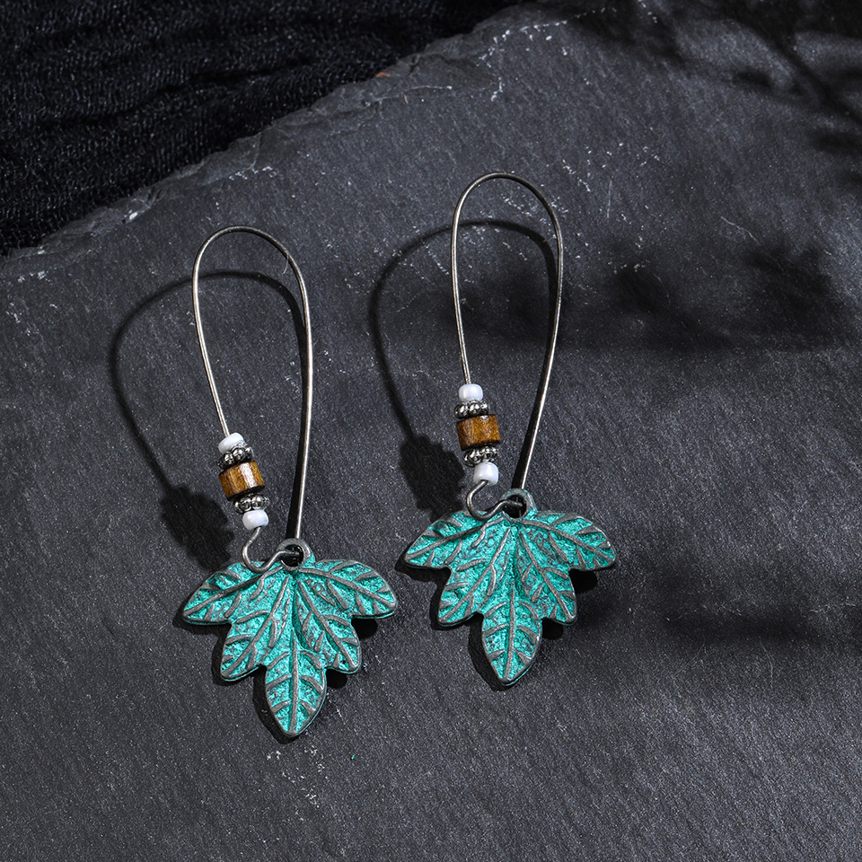 Bohemian Leaf Pendent Long Earrings Wholesale display picture 2