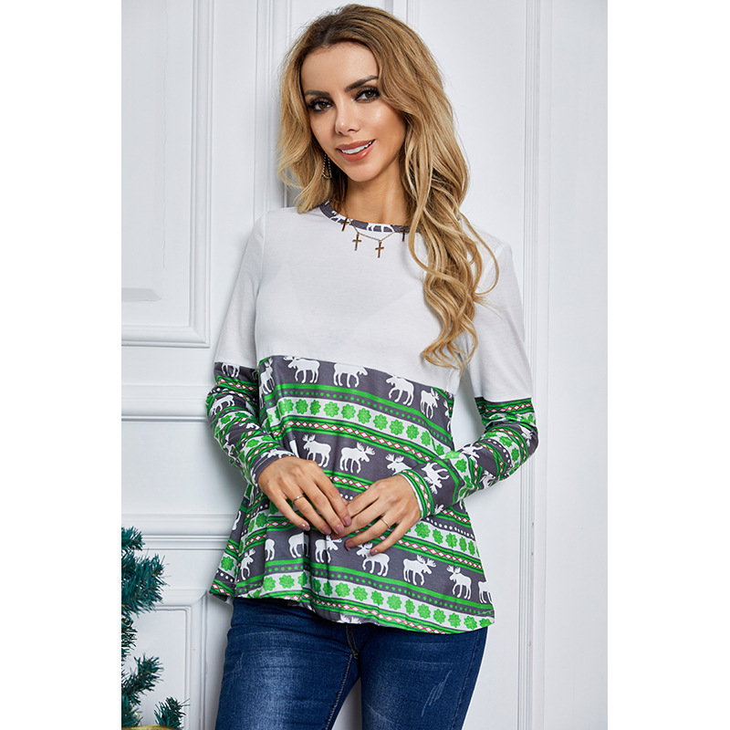 Long Sleeve Crew Neck Print Top  NSSA25963