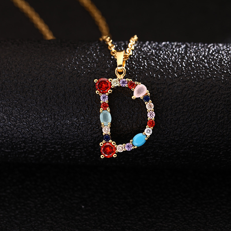 Lady Letter Agate Plating Zircon Pendant Necklace 1 Piece