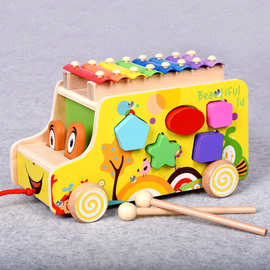 厂家直销创意爆款木制木质动物形状拖车敲琴摆地摊高品质儿童玩具