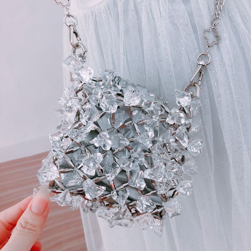 Factory Store Mini Acrylic Crystal Glass Chain Bag Handmade Beaded Crossbody Bag Transparent Fairy Mobile Phone Bag
