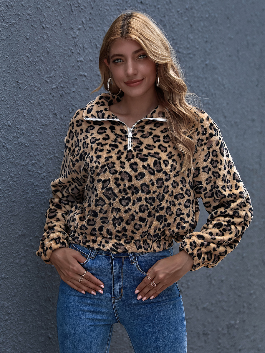 camisa de manga larga con estampado de leopardo suelto y fino de solapa casual de invierno de gran oferta NSAL1910