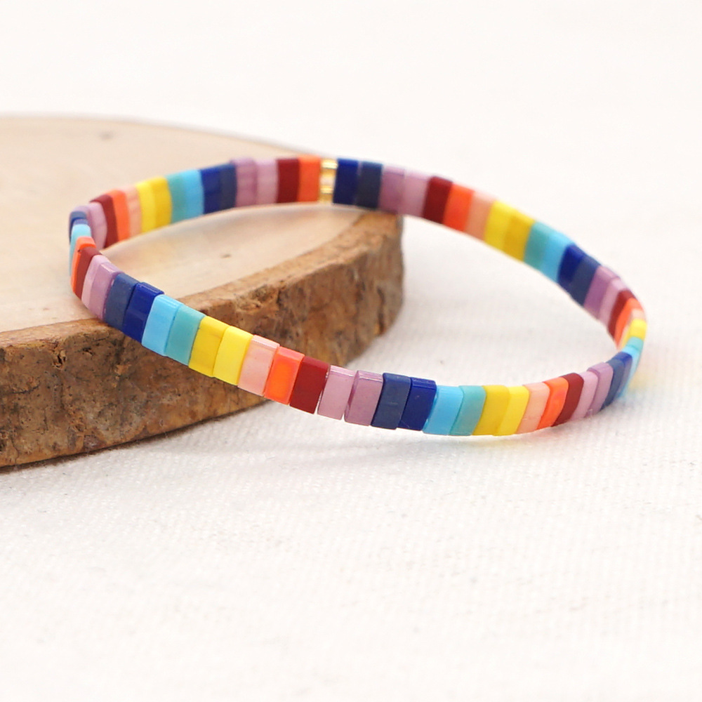 Creative Handmade Tila Rice Bead Woven Fashion Rainbow Bracelet Jewelry Wholesale display picture 3