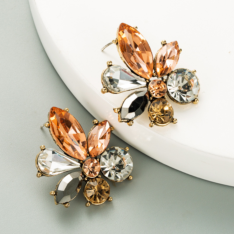 Fashion Diamond Alloy Inlaid Glass Flower Earrings display picture 4