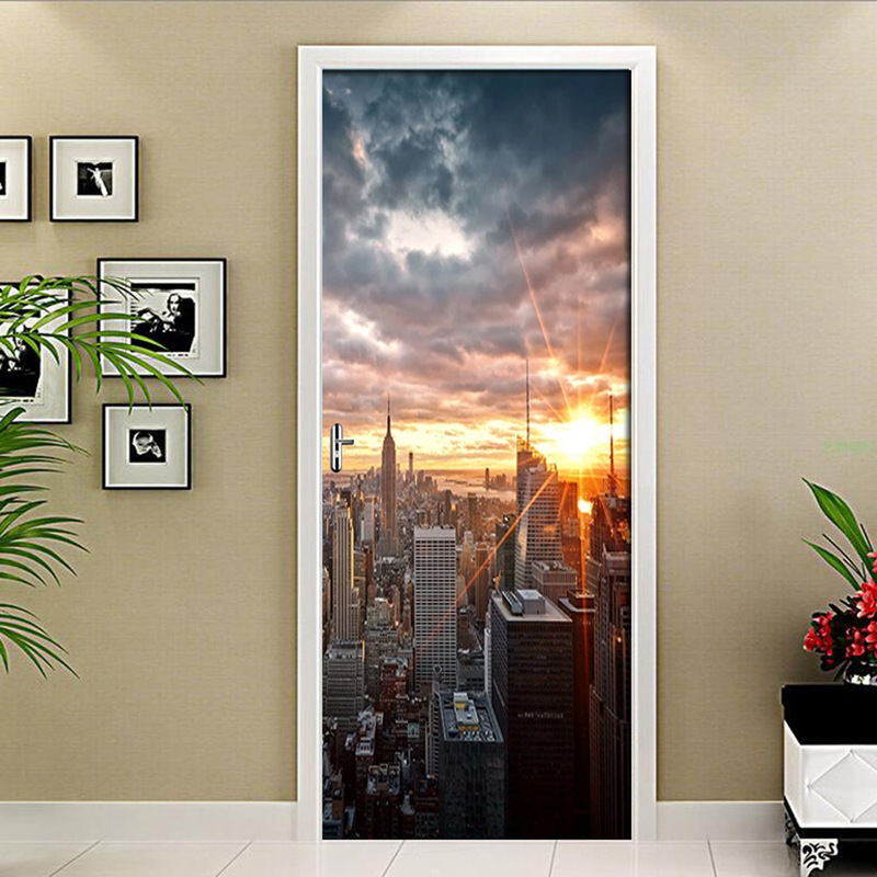 Creative 3D door stickers renovation self-adhesive stickers decoration bedroom living room wall stickers door stickers sunset city cross-border supply Creative 3D door stickers renovation self-adhesive stickers decoration bedroom living room wall stickers door stickers sunset city cross-border supply