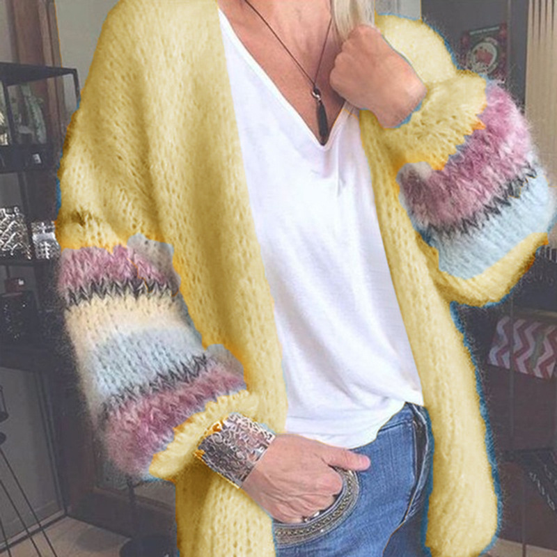 Regular Top Length Sweater Tops Type Outdoor Occasion Collarless Neckline Wholesale Women'S Casual Color Block Long Sleeve Contrast Binding Sweaters & Cardigans