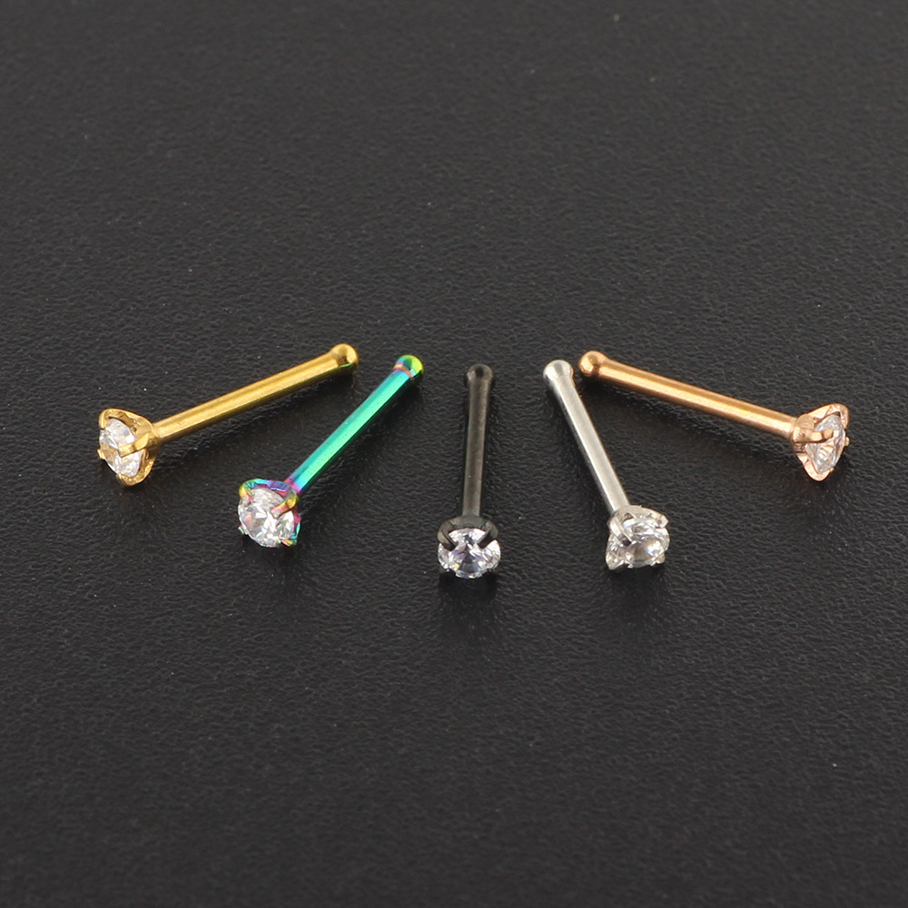 Rose Gold Nose Stud 18G Surgical Steel Straight/Curved Nose Pin for Women Earring Body Jewelry detail image 8