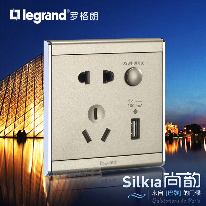 尚韵系列 带二三插USB充电插座（缎沙金）A9/426/US/U-C2