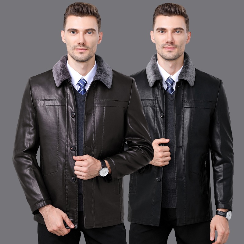 冬季绵羊皮衣男士中年皮毛一体皮夹克休闲保暖加厚外套海宁皮衣