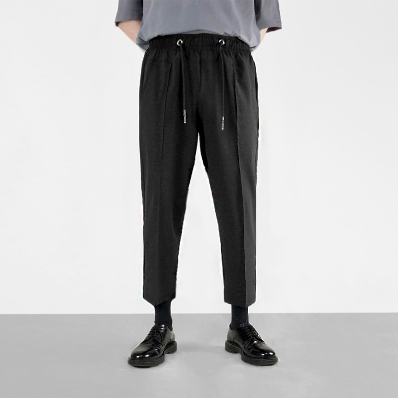 百壹未至九分褲男中縫踩線休閑褲薄款抽繩垂感寬松情侶錐形褲批發