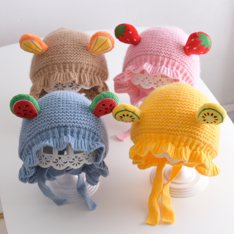 baby baby Hat Autumn and winter Infants Korean Edition lovely Newborn knitting fruit Wool cap