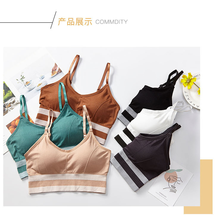 New seamless mid-length beauty back-wrapped chest thread sports anti-glare underwear women's vest adjustable shoulder strap bra detail image 15