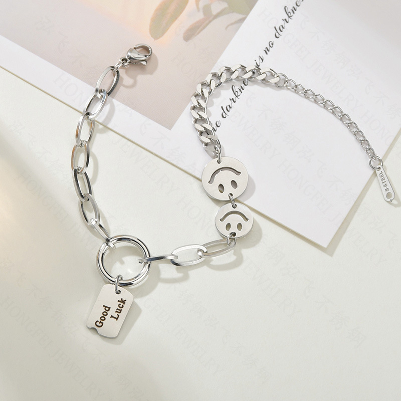 Korean New Smiley Face Bracelet Design Bracelet Simple Retro Titanium Steel Jewelry Wholesale Nihaojewelry display picture 9