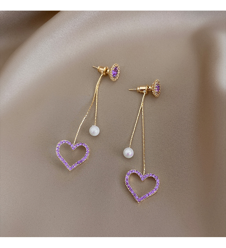 New Trendy  Colored Diamond Hollow Love Pearl Earrings display picture 6